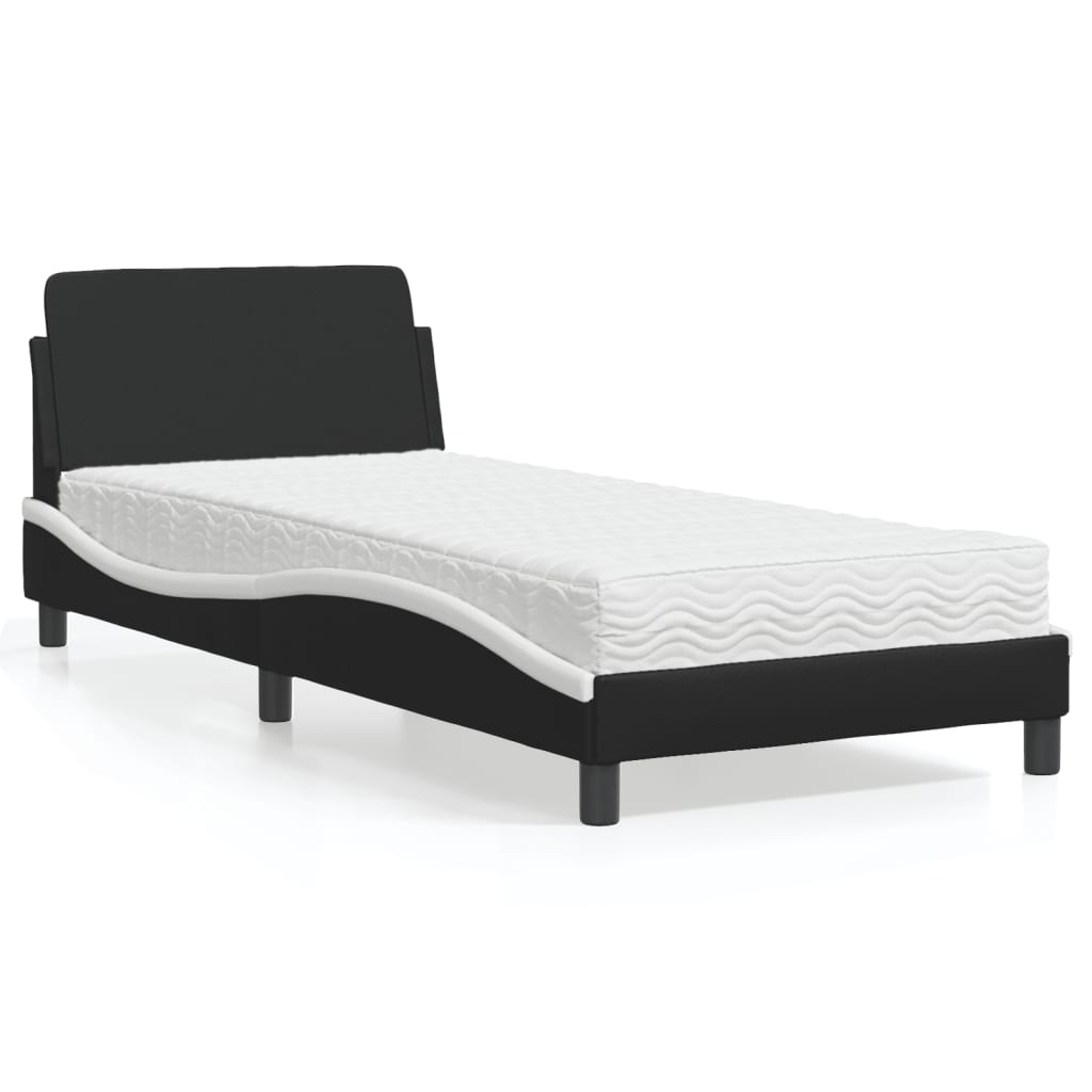 Letto con Materasso Dover Nero e Bianco 90x190 cm in Similpelle - homemem39