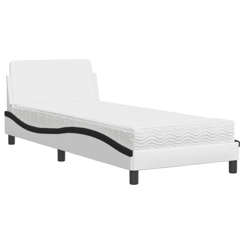 Letto con Materasso Dover Bianco e Nero 90x190 cm in Similpelle | homemem39