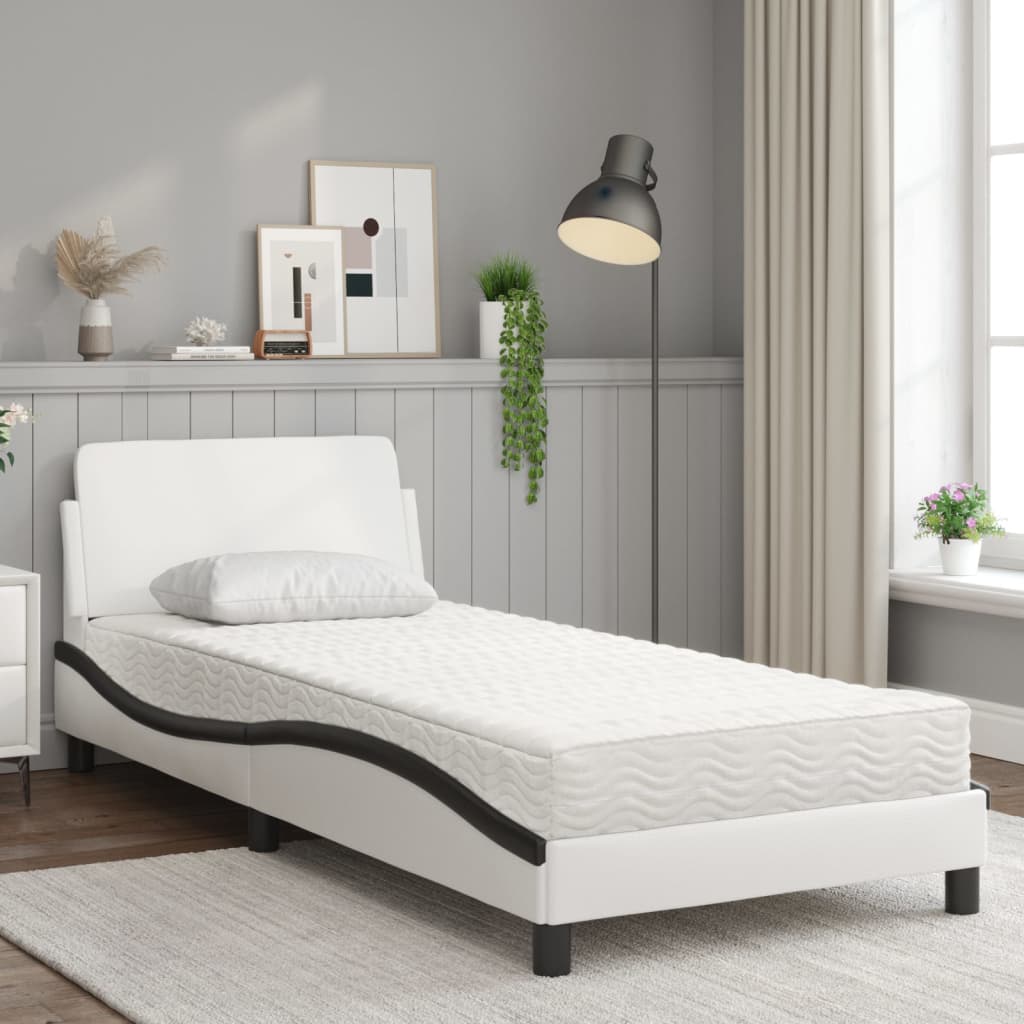 Letto con Materasso Dover Bianco e Nero 90x190 cm in Similpelle | homemem39