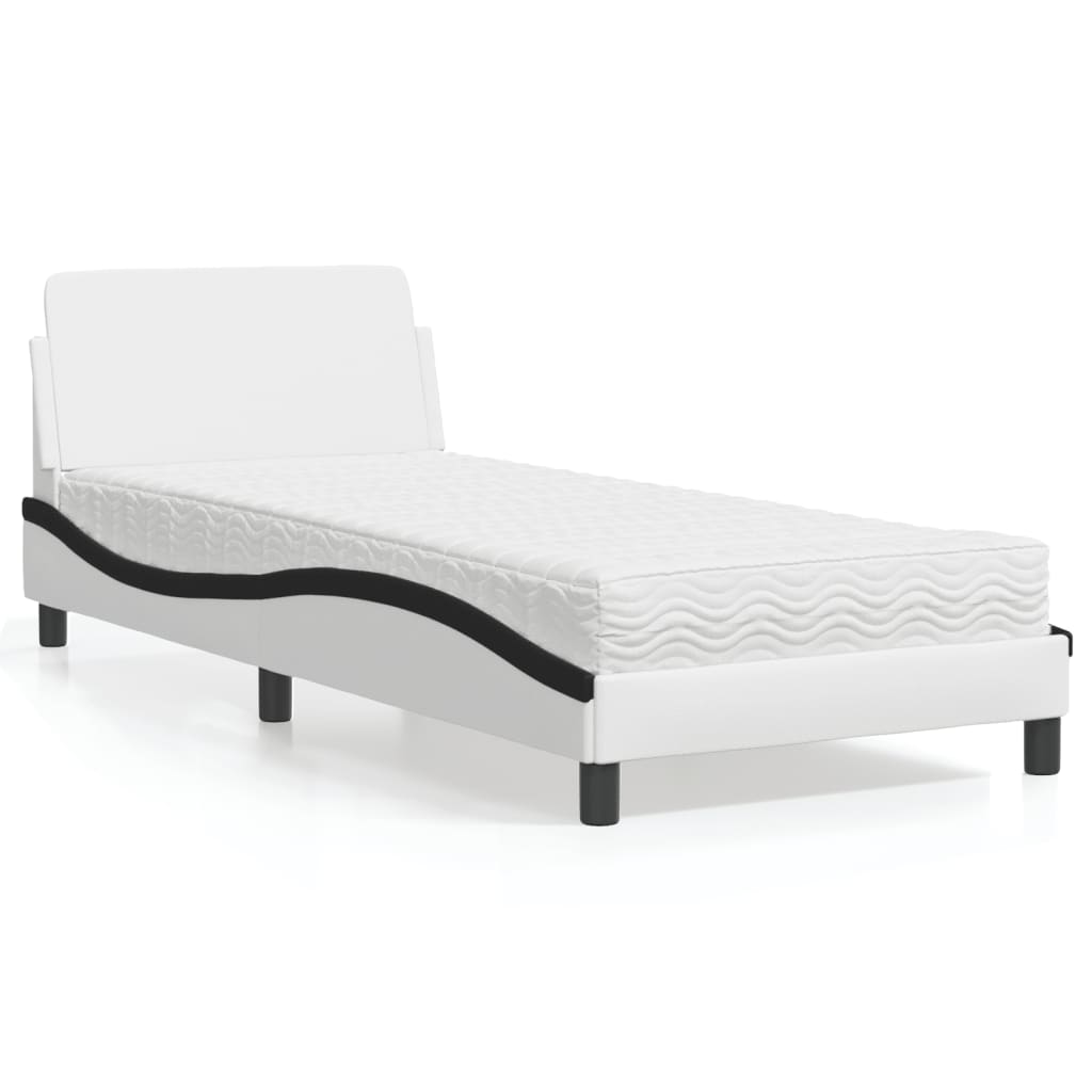 Letto con Materasso Dover Bianco e Nero 90x190 cm in Similpelle | homemem39