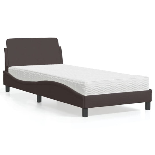 Letto con Materasso Dover Marrone Scuro 90x200 cm in Tessuto - homemem39
