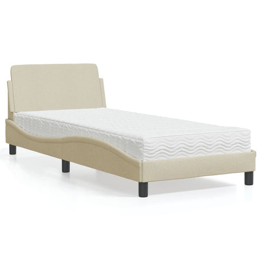 Letto con Materasso Dover Crema 90x200 cm in Tessuto - homemem39