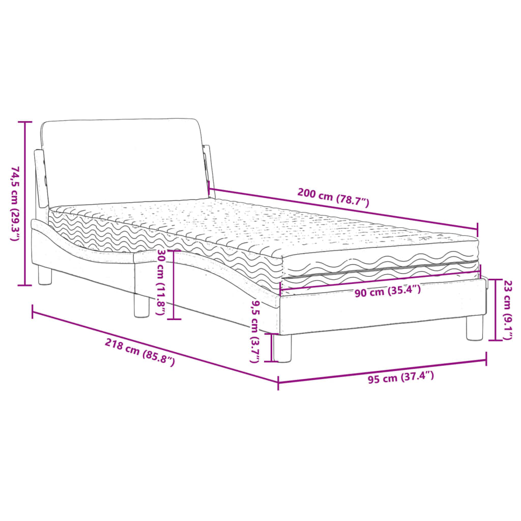 Letto con Materasso Dover Blu 90x200 cm in Tessuto | homemem39