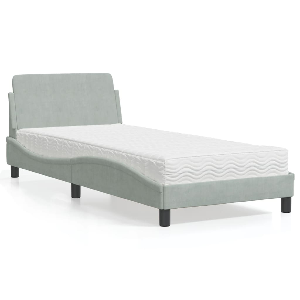 Letto con Materasso Dover Grigio Chiaro 90x200 cm in Velluto - homemem39