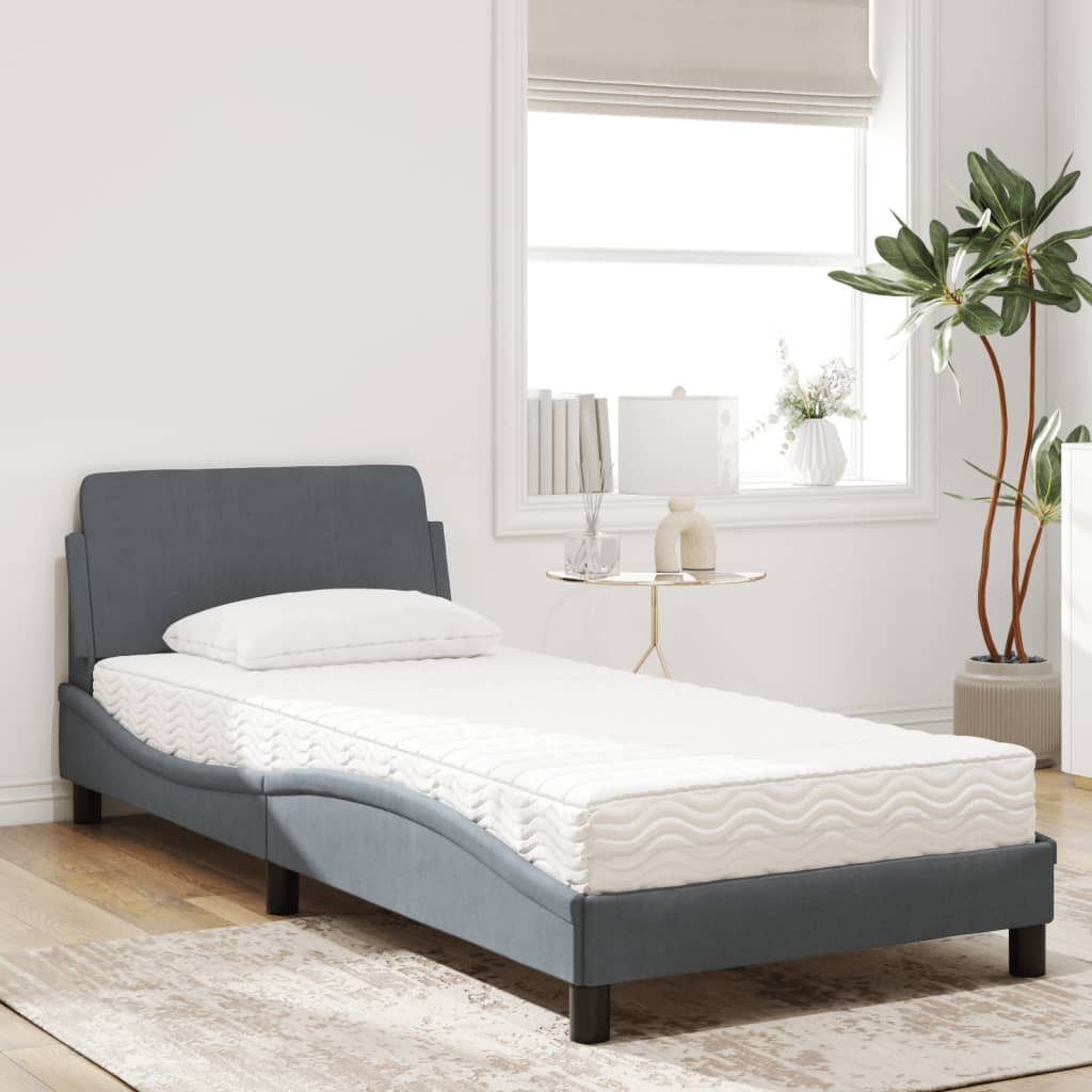 Letto con Materasso Dover Grigio Scuro 90x200 cm in Velluto | homemem39