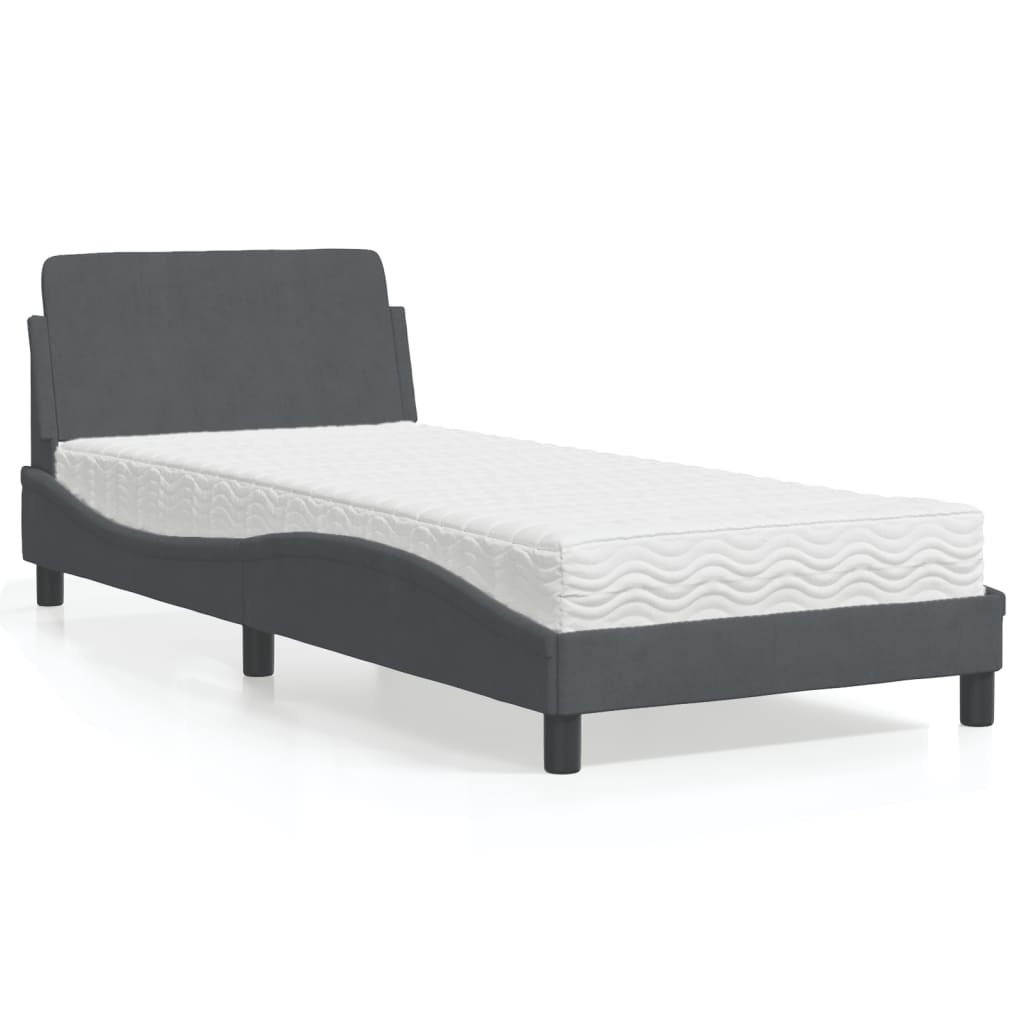 Letto con Materasso Dover Grigio Scuro 90x200 cm in Velluto | homemem39