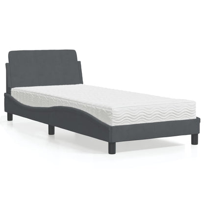 Letto con Materasso Dover Grigio Scuro 90x200 cm in Velluto | homemem39