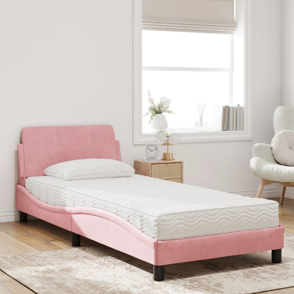 Letto con Materasso Dover Rosa 90x200 cm in Velluto - homemem39