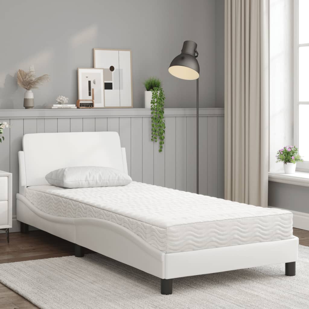 Letto con Materasso Dover Bianco 90x200 cm in Similpelle - homemem39