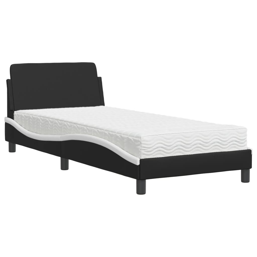Letto con Materasso Dover Nero e Bianco 90x200 cm in Similpelle - homemem39
