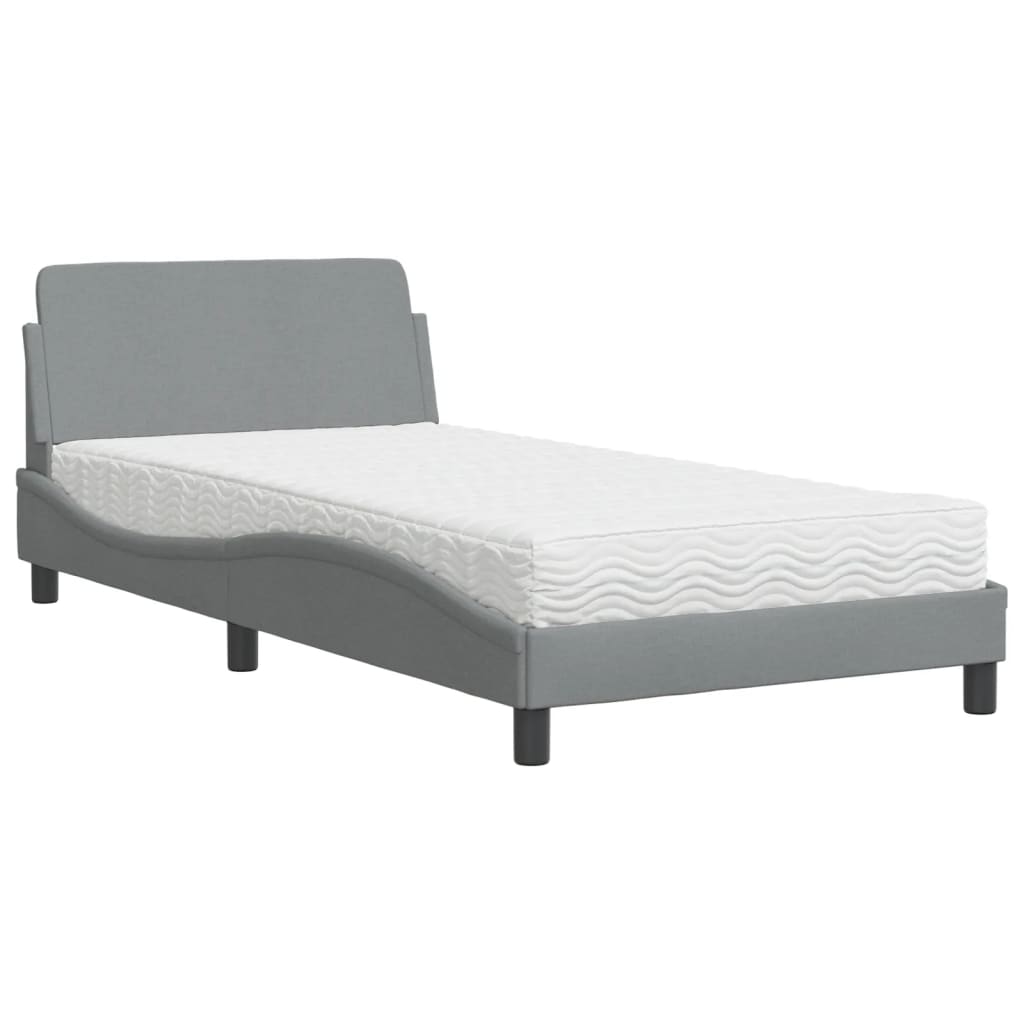 Letto con Materasso Dover Grigio Chiaro 100x200 cm in Tessuto - homemem39