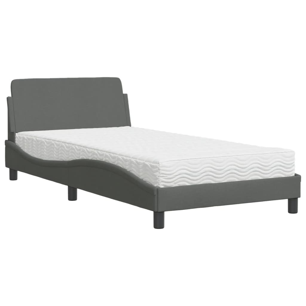 Letto con Materasso Dover Grigio Scuro 100x200 cm in Tessuto - homemem39