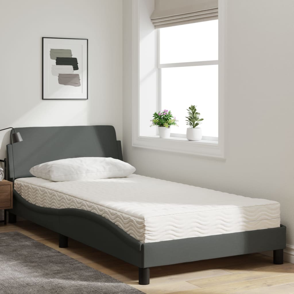 Letto con Materasso Dover Grigio Scuro 100x200 cm in Tessuto - homemem39