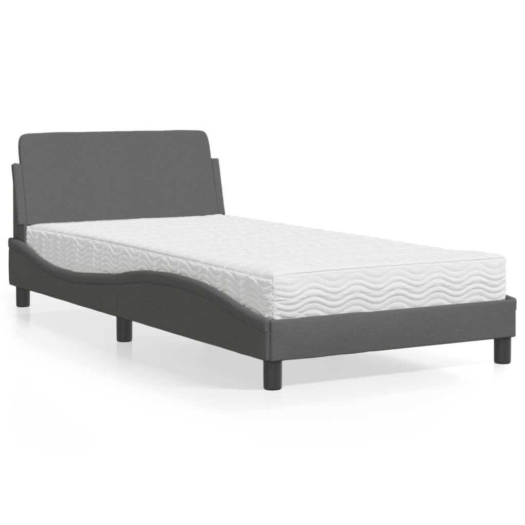 Letto con Materasso Dover Grigio Scuro 100x200 cm in Tessuto - homemem39