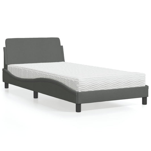 Letto con Materasso Dover Grigio Scuro 100x200 cm in Tessuto - homemem39