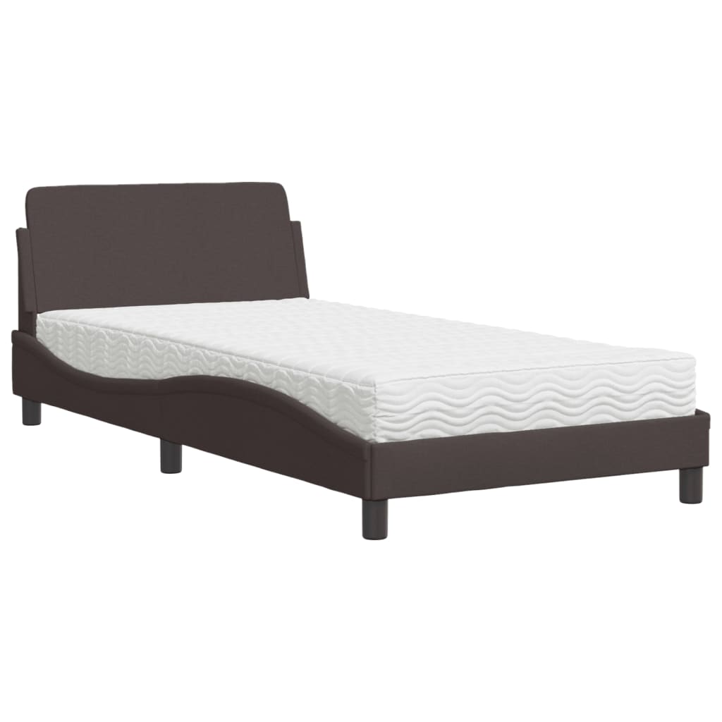 Letto con Materasso Dover Marrone Scuro 100x200 cm in Tessuto - homemem39
