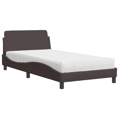 Letto con Materasso Dover Marrone Scuro 100x200 cm in Tessuto - homemem39