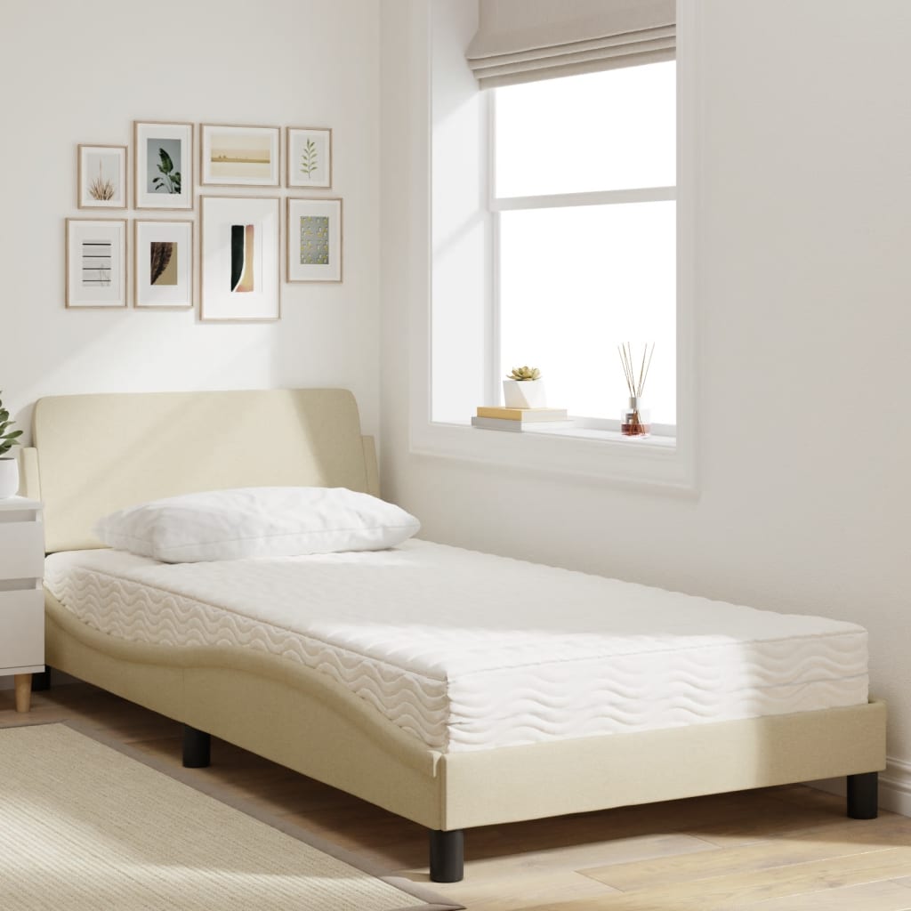 Letto con Materasso Dover Crema 100x200 cm in Tessuto - homemem39