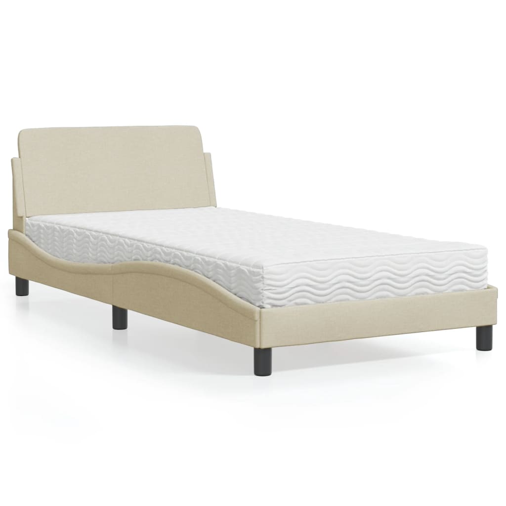 Letto con Materasso Dover Crema 100x200 cm in Tessuto - homemem39