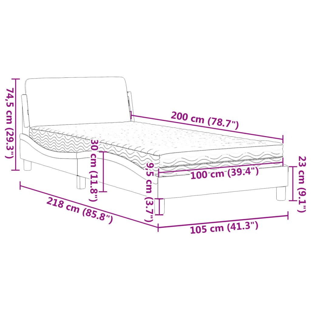 Letto con Materasso Dover Blu 100x200 cm in Tessuto | homemem39