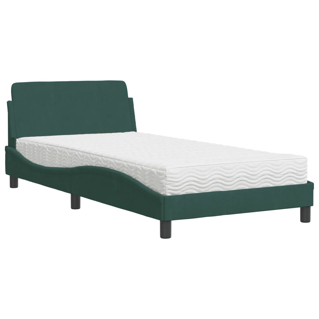 Letto con Materasso Dover Verde Scuro 100x200 cm in Velluto - homemem39