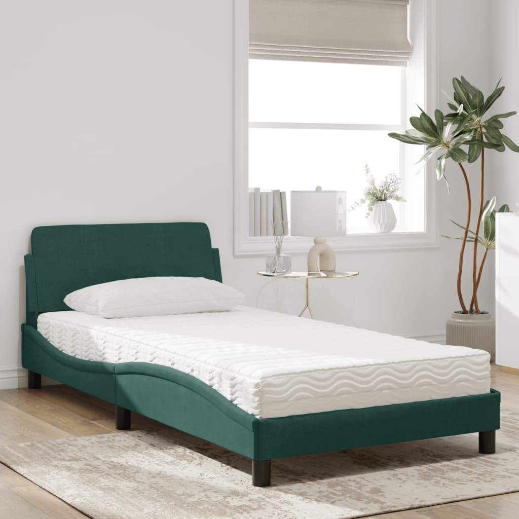Letto con Materasso Dover Verde Scuro 100x200 cm in Velluto - homemem39