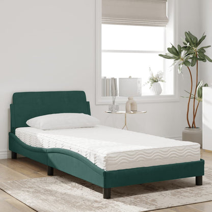 Letto con Materasso Dover Verde Scuro 100x200 cm in Velluto - homemem39