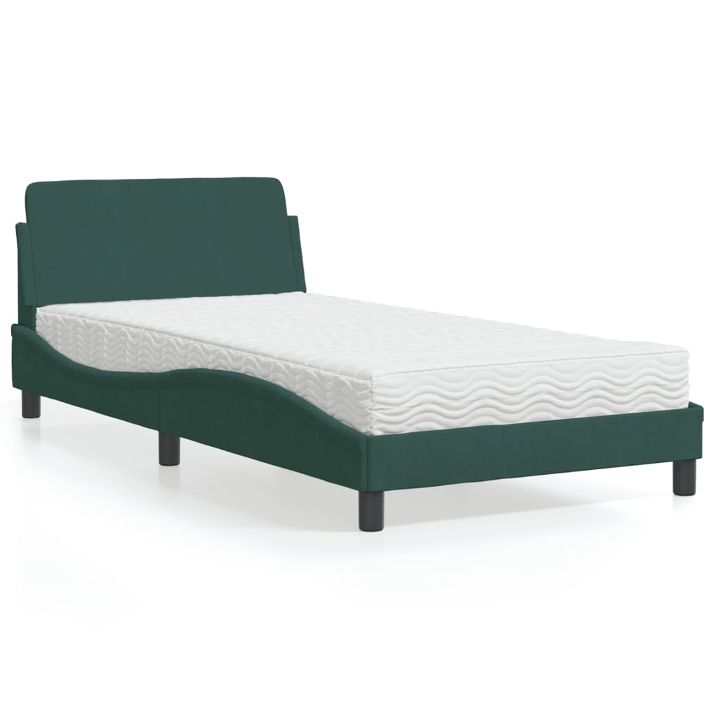 Letto con Materasso Dover Verde Scuro 100x200 cm in Velluto - homemem39