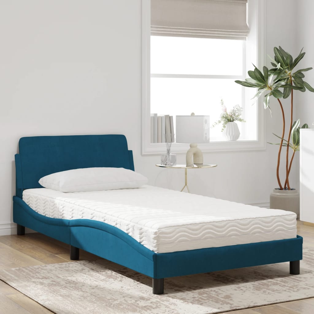 Letto con Materasso Dover Blu 100x200 cm in Velluto - homemem39