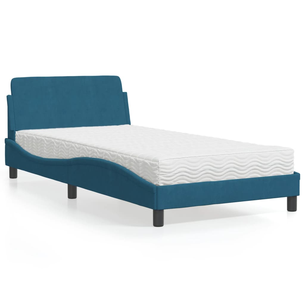 Letto con Materasso Dover Blu 100x200 cm in Velluto - homemem39