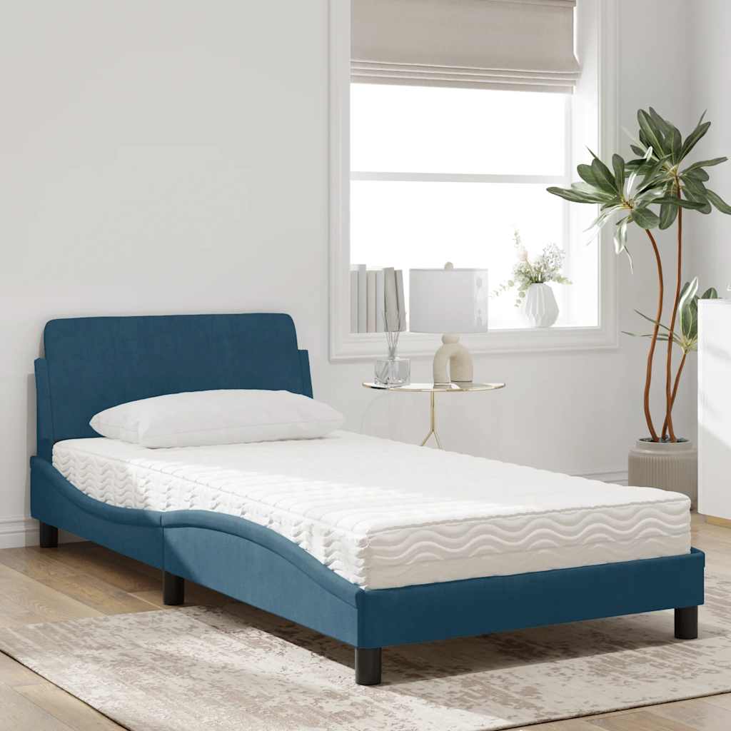 Letto con Materasso Dover Blu 100x200 cm in Velluto