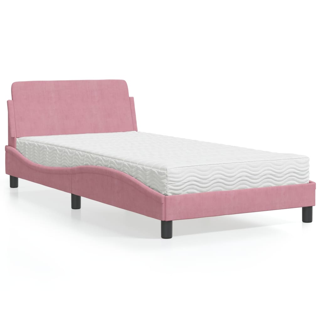Letto con Materasso Dover Rosa 100x200 cm in Velluto | homemem39