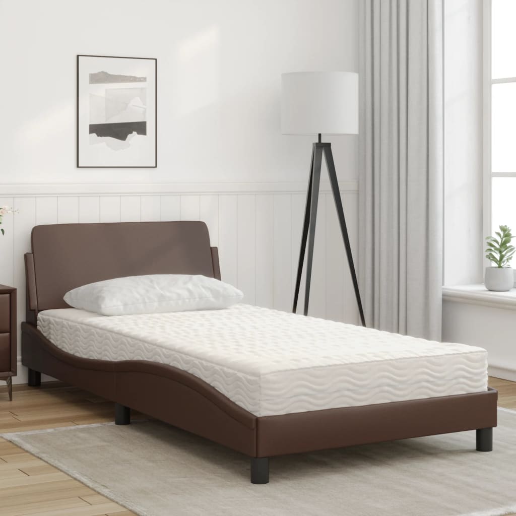 Letto con Materasso Dover Marrone 100x200cm in Similpelle - homemem39