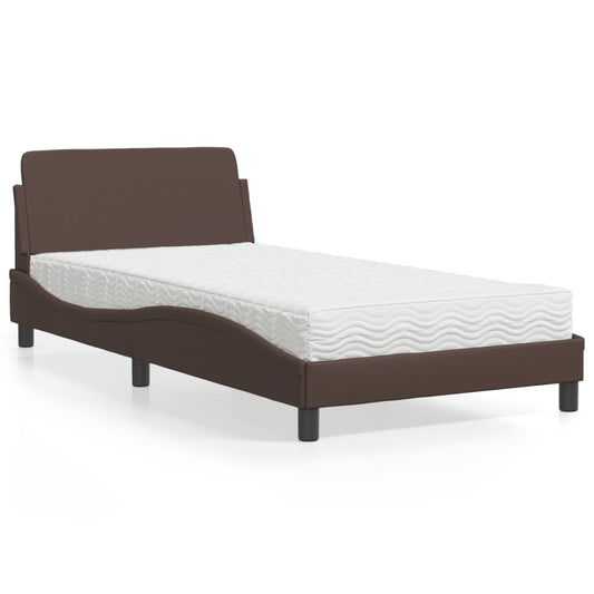 Letto con Materasso Dover Marrone 100x200cm in Similpelle - homemem39