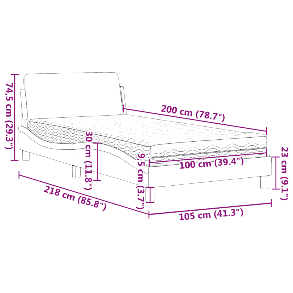 Letto con Materasso Dover Cappuccino 100x200cm Similpelle - homemem39