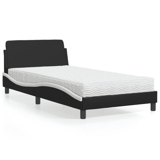 Letto con Materasso Dover Nero e Bianco 100x200 cm in Similpelle - homemem39