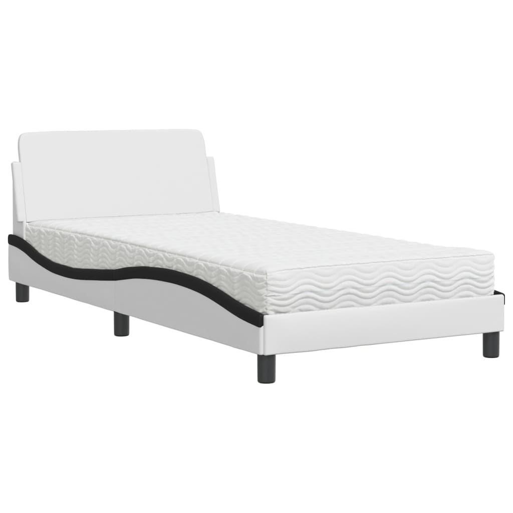 Letto con Materasso Dover Bianco e Nero 100x200 cm in Similpelle - homemem39