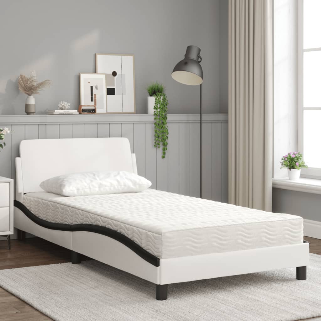 Letto con Materasso Dover Bianco e Nero 100x200 cm in Similpelle - homemem39