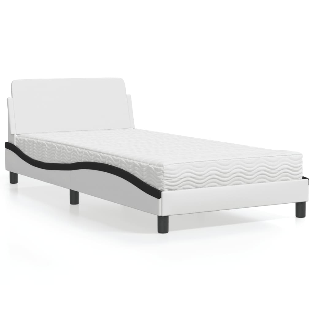 Letto con Materasso Dover Bianco e Nero 100x200 cm in Similpelle - homemem39