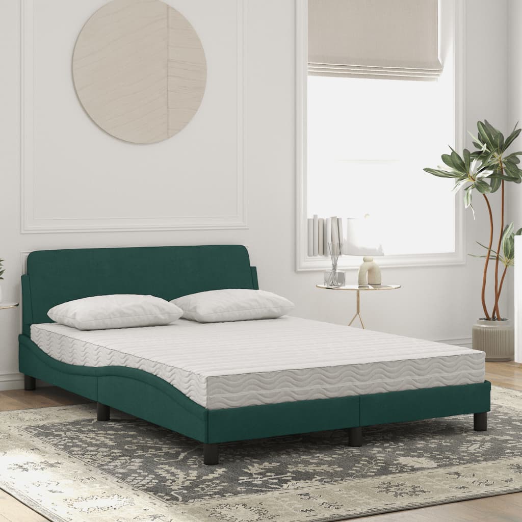 Letto con Materasso Dover Verde Scuro 140x190 cm in Velluto - homemem39