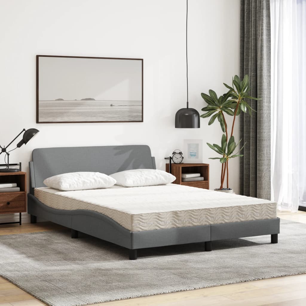 Letto con Materasso Dover Grigio Chiaro 140x200cm Tessuto - homemem39