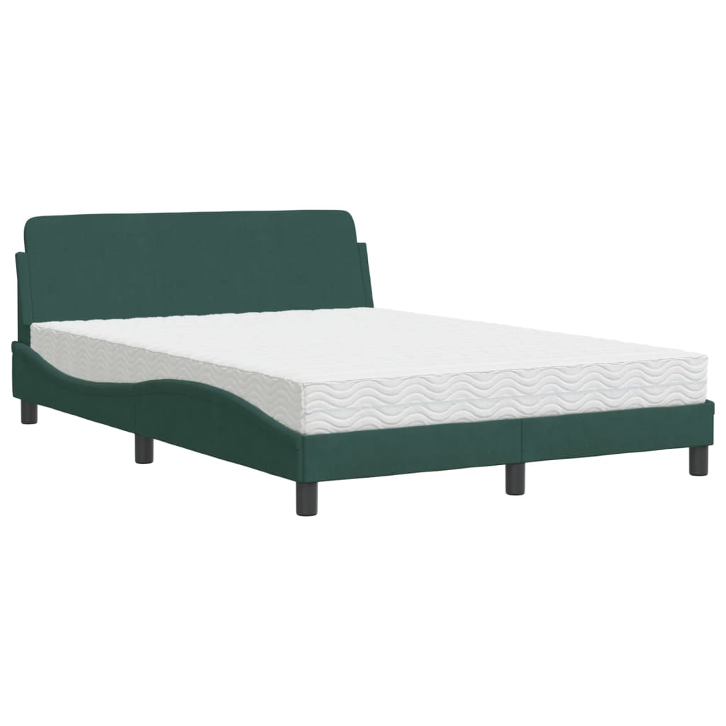 Letto con Materasso Dover Verde Scuro 140x200 cm in Velluto - homemem39
