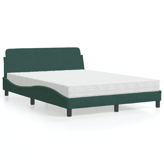 Letto con Materasso Dover Verde Scuro 140x200 cm in Velluto - homemem39