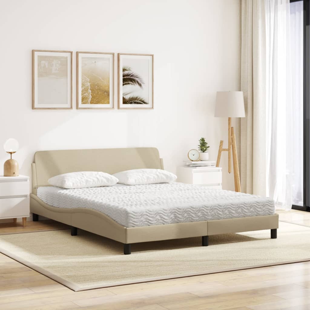 Letto con Materasso Dover Crema 160x200 cm in Tessuto - homemem39
