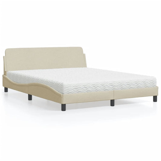 Letto con Materasso Dover Crema 160x200 cm in Tessuto - homemem39