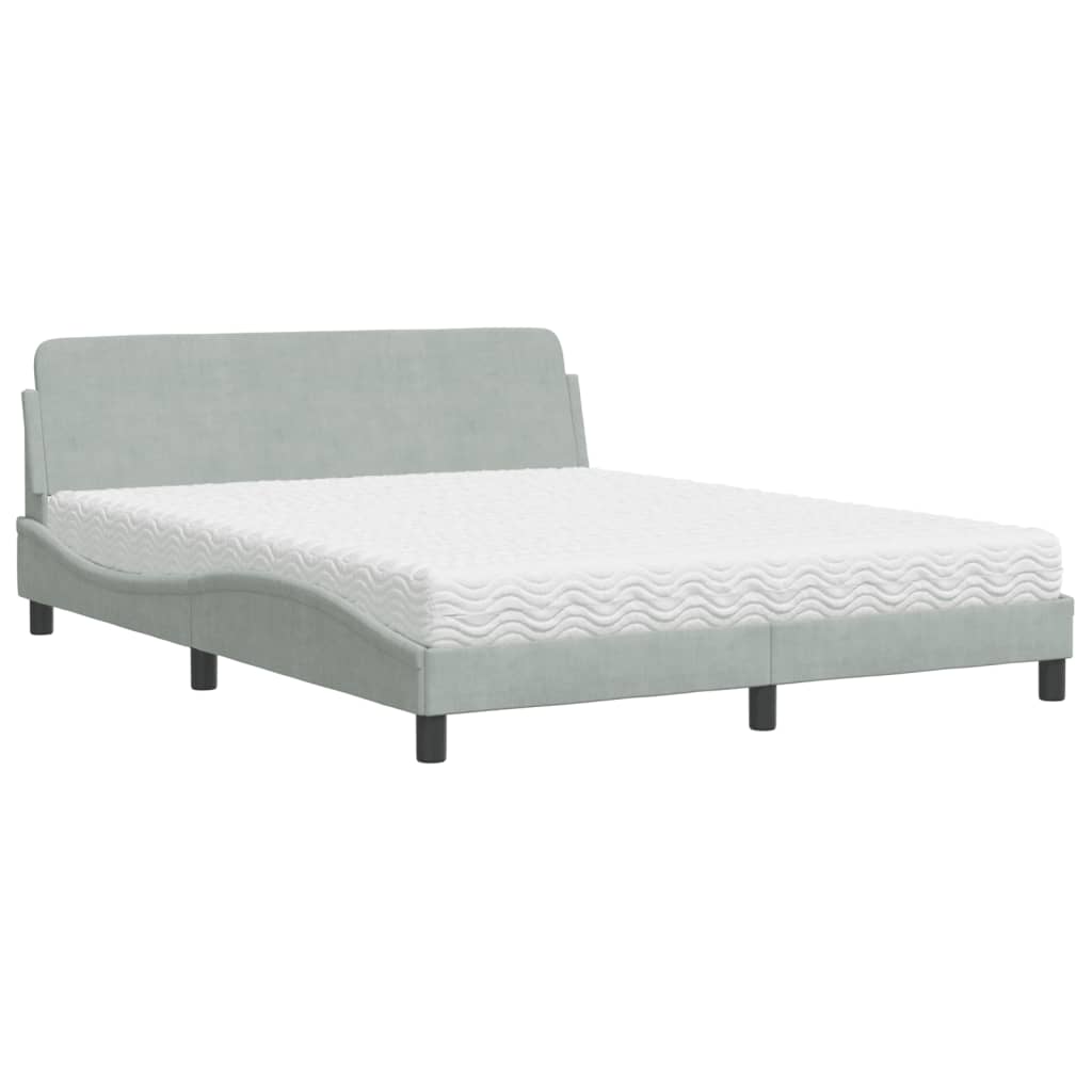 Letto con Materasso Dover Grigio Chiaro 160x200 cm in Velluto - homemem39