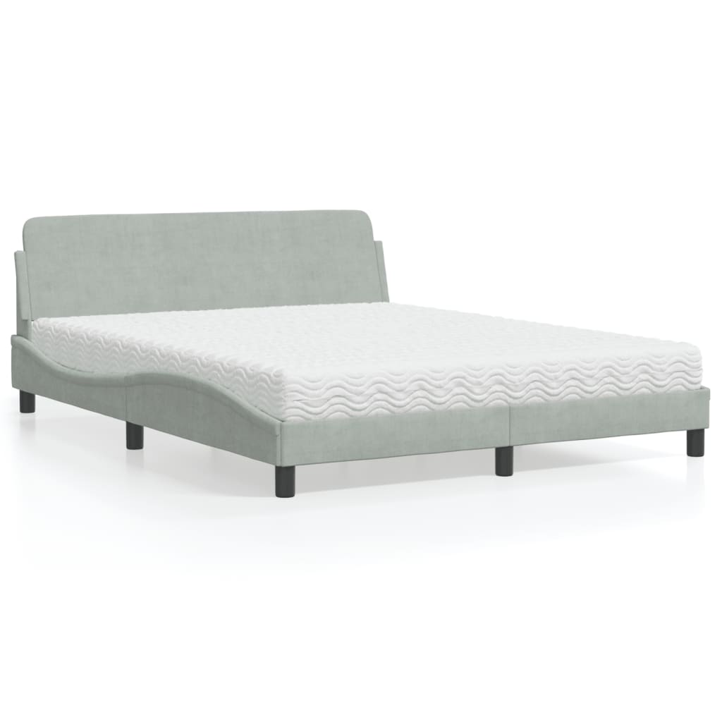 Letto con Materasso Dover Grigio Chiaro 160x200 cm in Velluto - homemem39