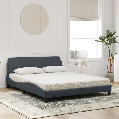 Letto con Materasso Grigio Scuro 160x200 cm in Velluto - homemem39