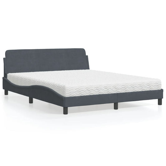 Letto con Materasso Grigio Scuro 160x200 cm in Velluto - homemem39