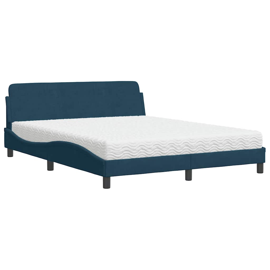 Letto con Materasso Dover Blu 160x200 cm in Velluto